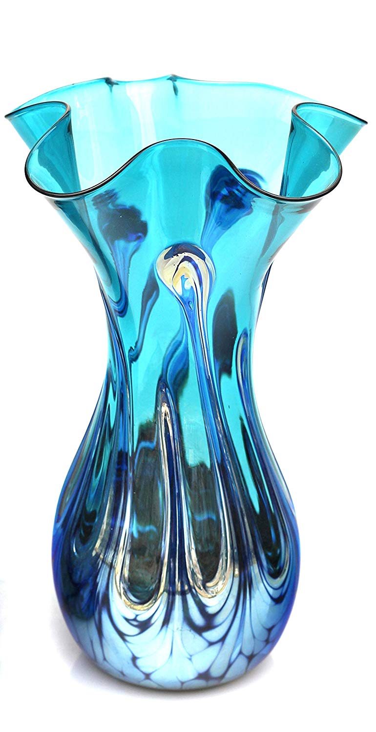 Teal Lily Pad Vase Hand Blown Glass