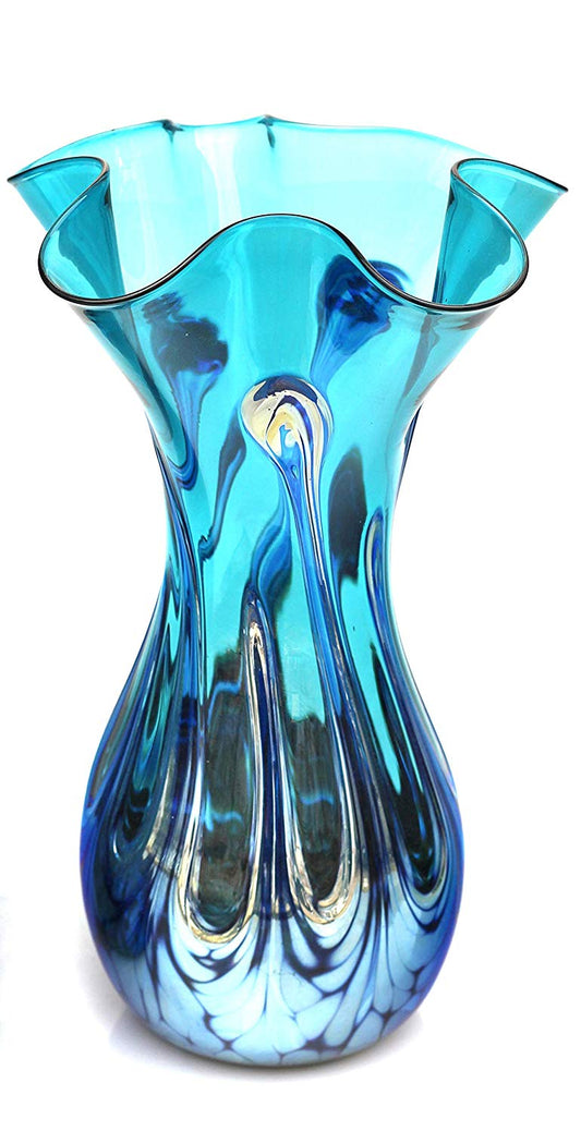 Teal Lily Pad Vase Hand Blown Glass