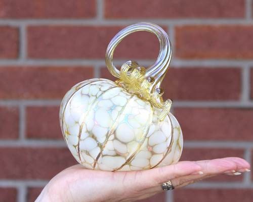 Tilted Glass Pumpkin - Ivory