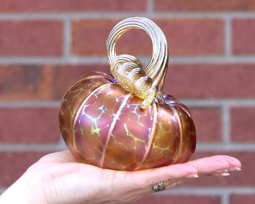 Tilted Glass Pumpkin - Golden Ruby