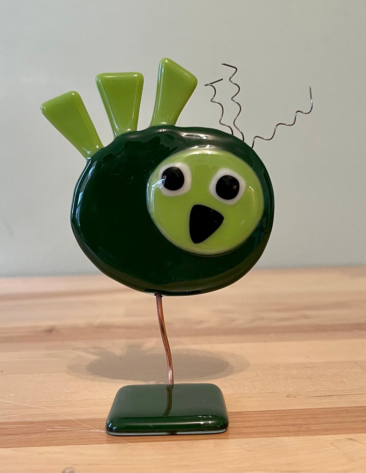 Fused Glass Oval Bird Sculpture