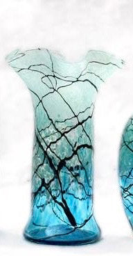 Aqua Lightning Vase Hand Blown Glass