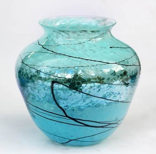 Blue Lightning Bottle Vase Hand Blown Glass