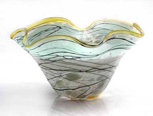 Gray Lightning Bowl Hand Blown Glass Oval