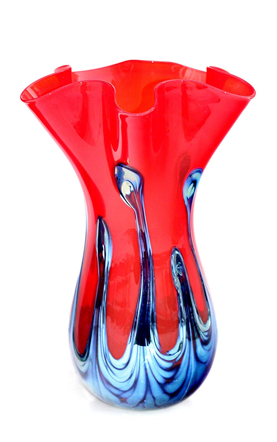 Red Lily Pad Vase Hand Blown Glass