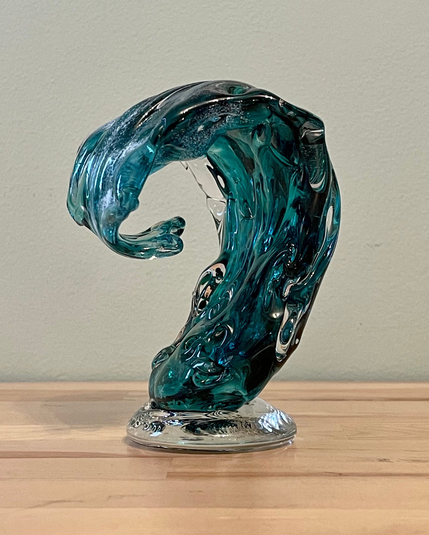 Teal Wave Glass Blown Sculpture