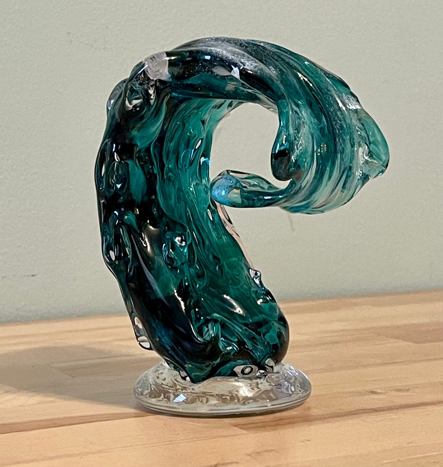 Teal Wave Glass Blown Sculpture