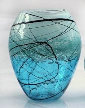 Aqua Lightning Bottle Vase Hand Blown Glass Oval